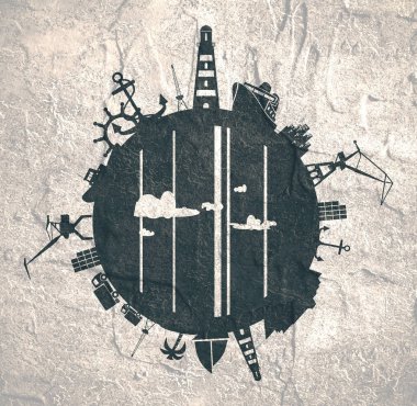 Kargo portu ve göreceli siluetler ile daire çiz.