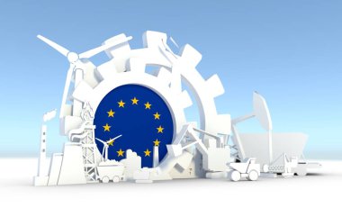 Avrupa bayrak ile enerji ve güç Icons set