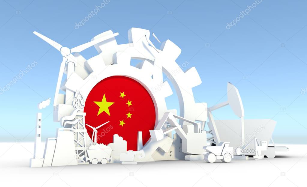 Energy and Power icons set with China flag