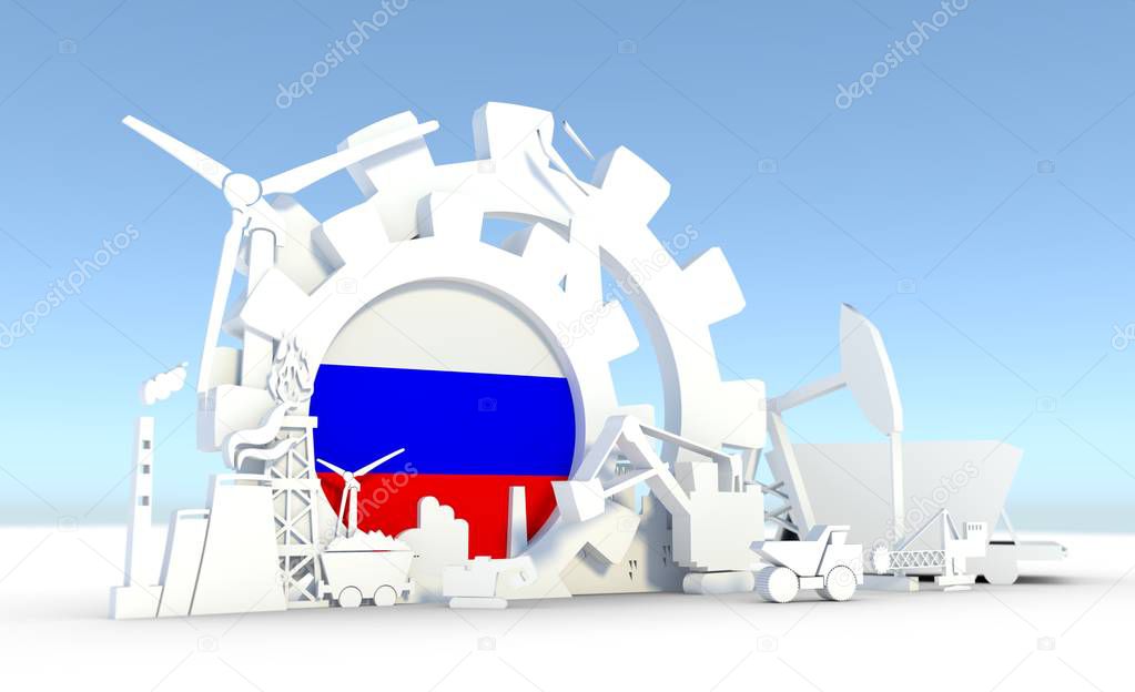 Energy and Power icons set with Russia flag