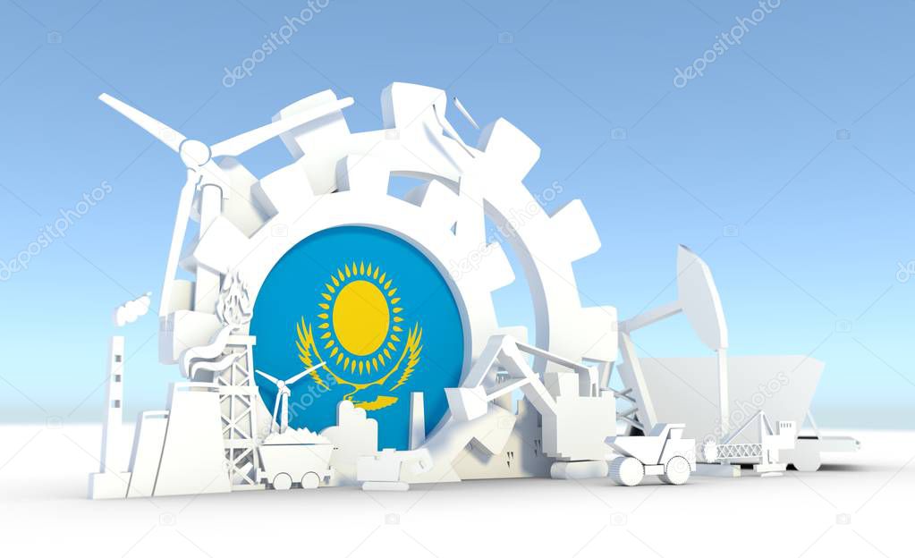 Energy and Power icons set with Kazakhstan flag