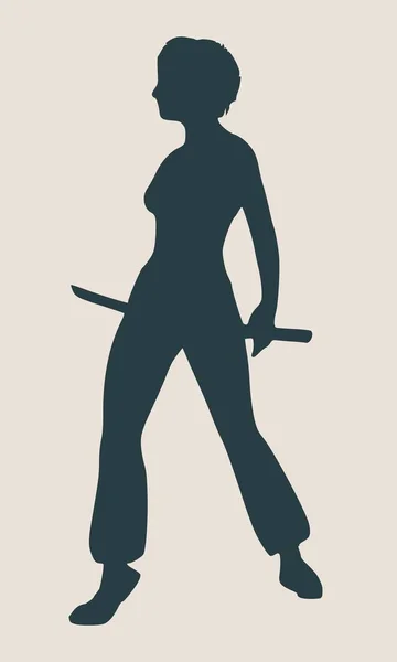 女人用剑的空手道武术剪影 — 图库矢量图片