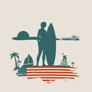 Bayan surfboard ile poz vektör çizim