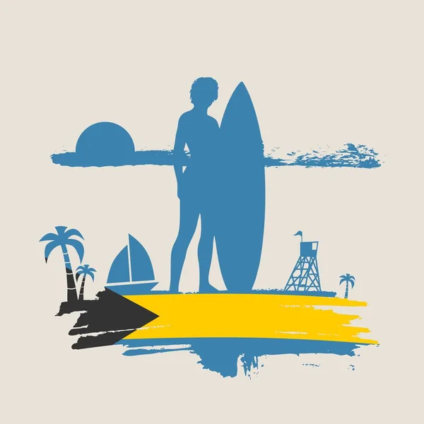 Illustration vectorielle de dame posant avec planche de surf — Image vectorielle