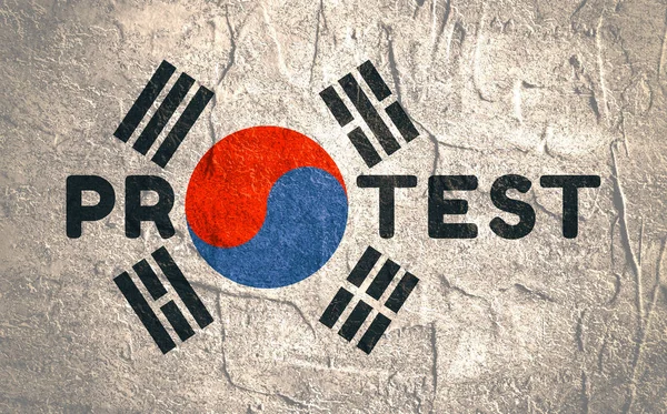 Mot protestataire et éléments du drapeau coréen — Photo