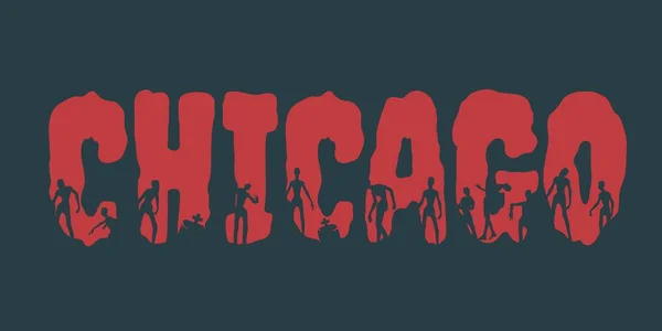 Název města Chicago a siluety na ně — Stockový vektor