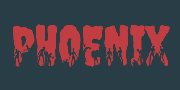 Phoenix nom de la ville et les silhouettes sur eux — Image vectorielle