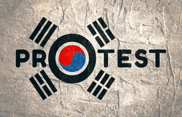 Mot protestataire et éléments du drapeau coréen — Photo