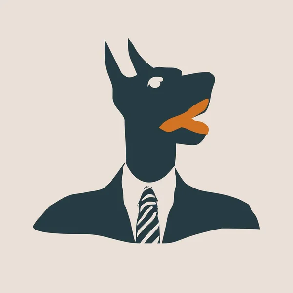 Doberman perro vestido con traje negro . — Vector de stock