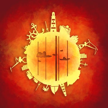 Kargo portu ve göreceli siluetler ile daire çiz.