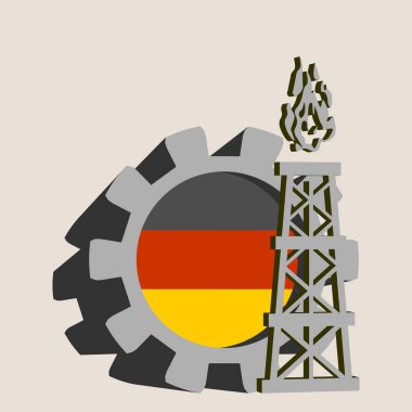 Dişli simgesiyle Almanya bayrağı tarafından dokulu gaz sondaj platformu basit,