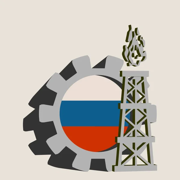 ガス リグ単純なアイコン、ロシアのフラグによってテクスチャとギア — ストックベクタ