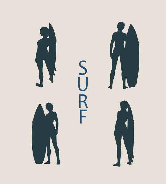 サーフボードでポーズ女性のベクトル イラスト — ストックベクタ
