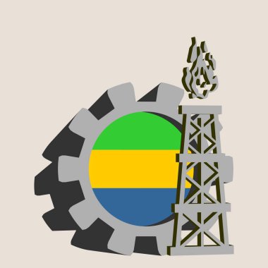 Dişli simgesiyle Gabon bayrağıyla dokulu gaz sondaj platformu basit,