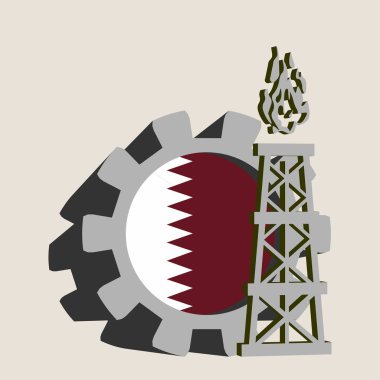 Dişli simgesiyle Katar bayrağıyla dokulu gaz sondaj platformu basit,