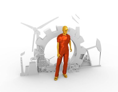 Genç adam ve endüstriyel izometrik Icons set