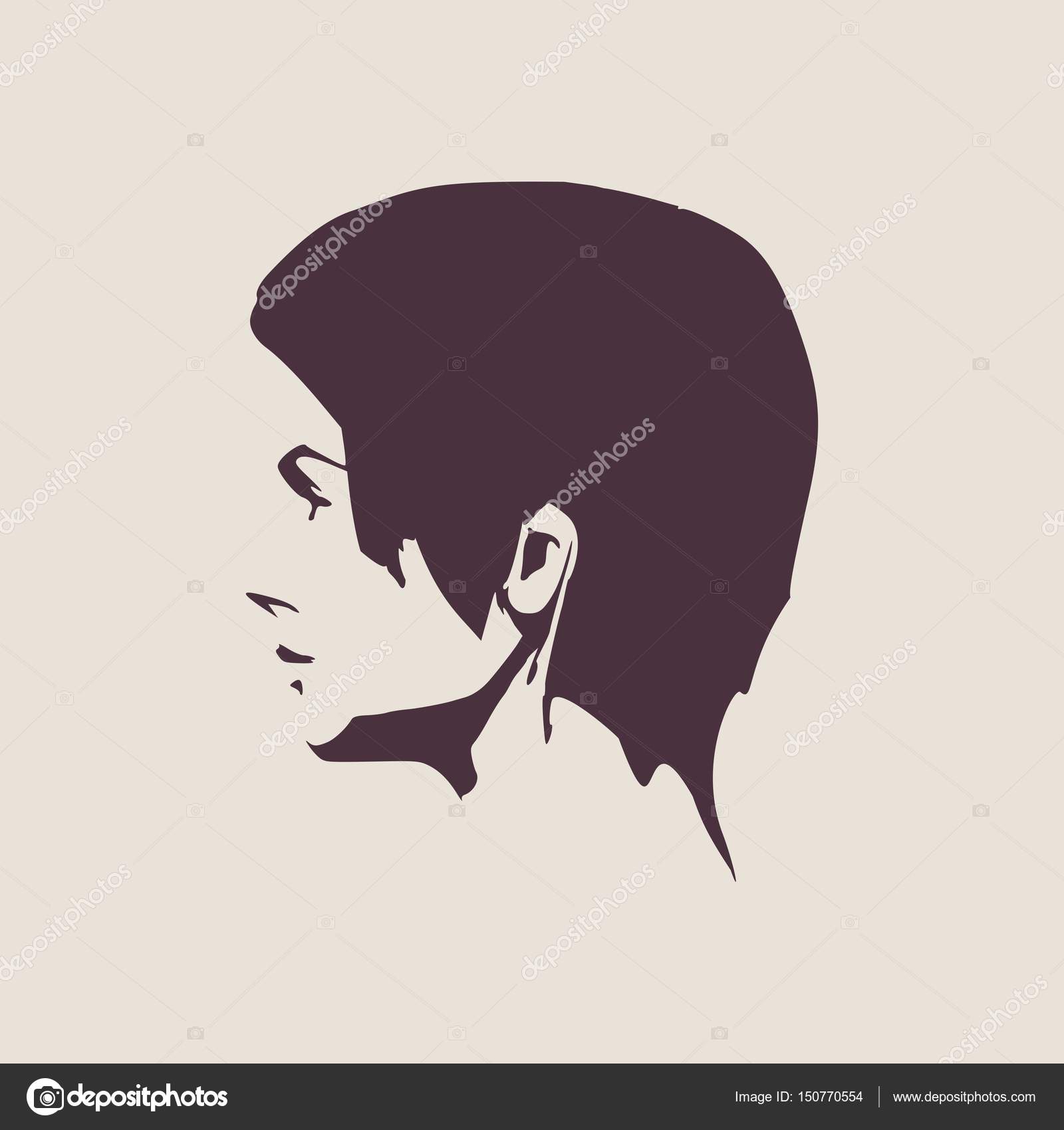 face side view elegant silhouette of a female head vector illustration short hair monochrome gamma vector by jegas_ra