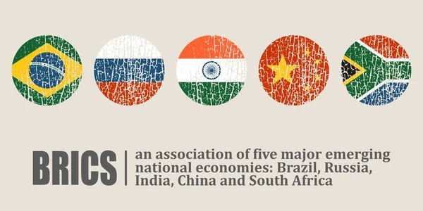 BRICS union members national flags — Stock Vector