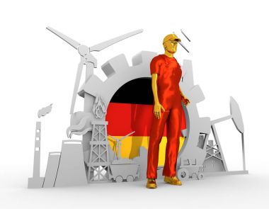 Genç adam ve endüstriyel izometrik Icons set