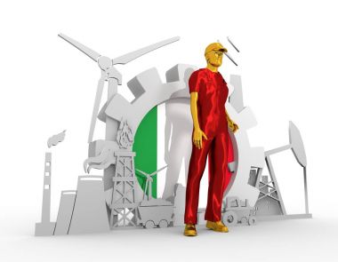 Genç adam ve endüstriyel izometrik Icons set