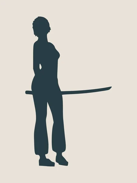 Силуэт каратэ боевого искусства женщины с мечом — стоковый вектор
