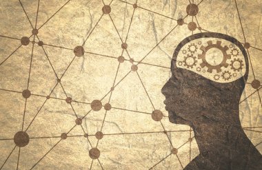 Silueti bir kafa dişli ile mans.