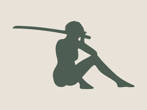 剣を持つ女性の空手格闘技シルエット — ストックベクタ