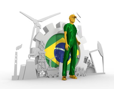 Genç adam ve endüstriyel izometrik Icons set