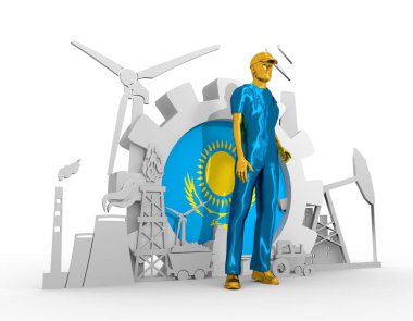 Genç adam ve endüstriyel izometrik Icons set