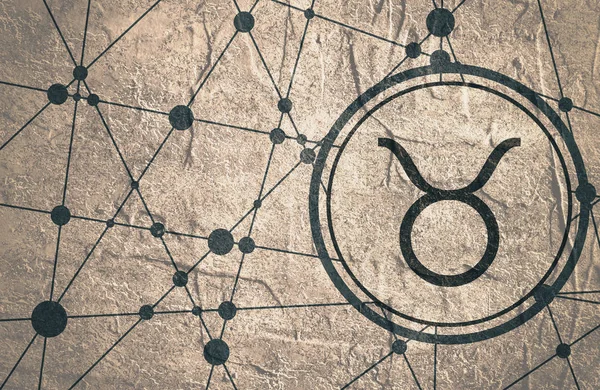 Símbolo do zodíaco em círculo no fundo da geometria — Fotografia de Stock