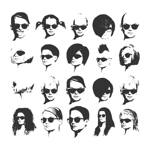 Grande set vettoriale di diverse icone delle donne app in occhiali da sole — Vettoriale Stock