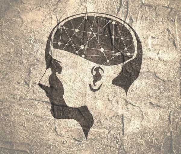 Ilustração de uma cabeça de mulher com cérebro — Fotografia de Stock