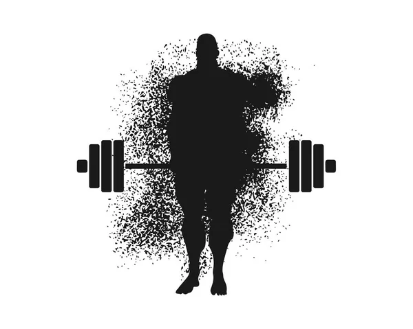 Silhouette of bodybuilder and barbell from particles. — Stock Vector