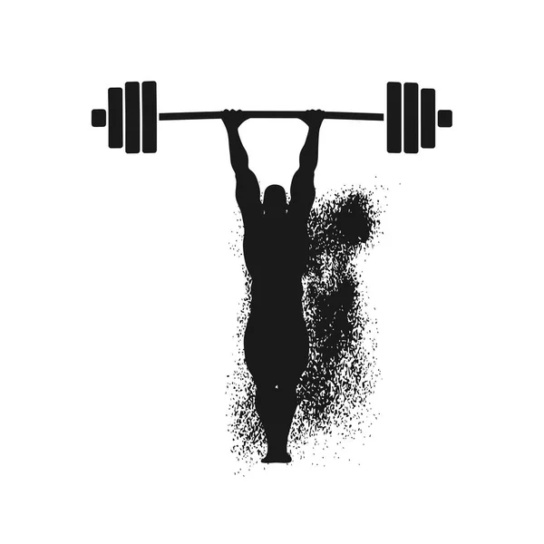 Silhouette of bodybuilder and barbell from particles. — Stock Vector