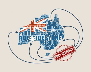 Avustralya Haritası. Ücretsiz teslimat damgası