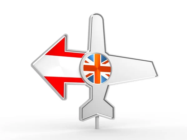 Airplane icon and destination arrow — Stock Photo, Image