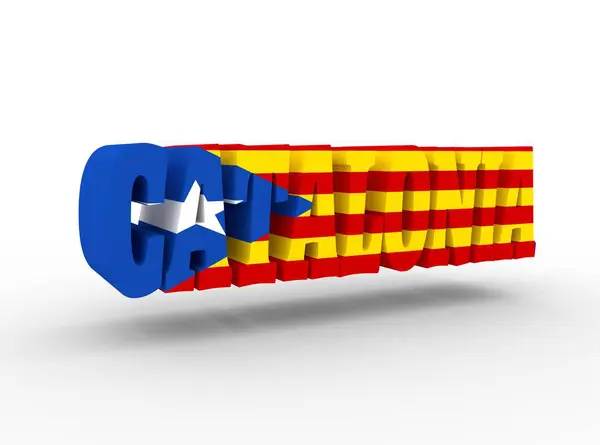 Palavra da Catalunha texturizada pela bandeira da Catalunha — Fotografia de Stock
