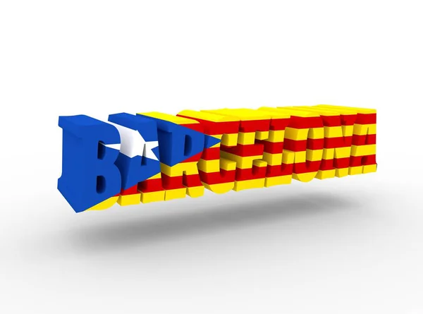 Nombre de la ciudad de Barcelona texturizado por la bandera de Cataluña — Foto de Stock