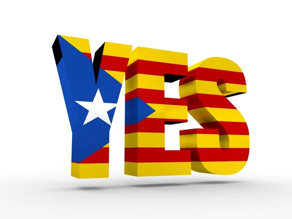 Yes word textured by flag of the Catalonia — Stock Photo, Image