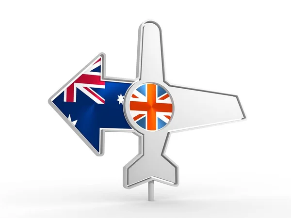Airplane icon and destination arrow — Stock Photo, Image