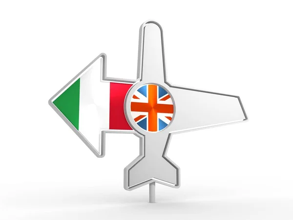 Airplane icon and destination arrow — Stock Photo, Image