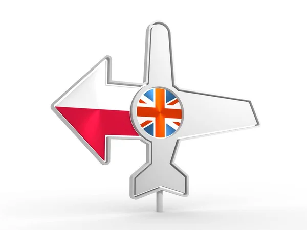 Airplane icon and destination arrow — Stock Photo, Image