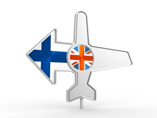 Airplane icon and destination arrow — Stock Photo, Image