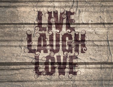 Yazı illüstrasyon kelime ile yaşamak, gülmek, aşk