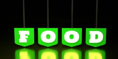 Bir zinciri asılı gıda etiketleri.