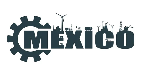 Iconos de energía y energía. Palabra de México — Vector de stock