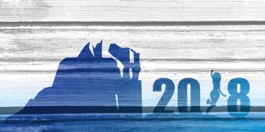 Siluet genç kadın 2018 yıl içinde atlama