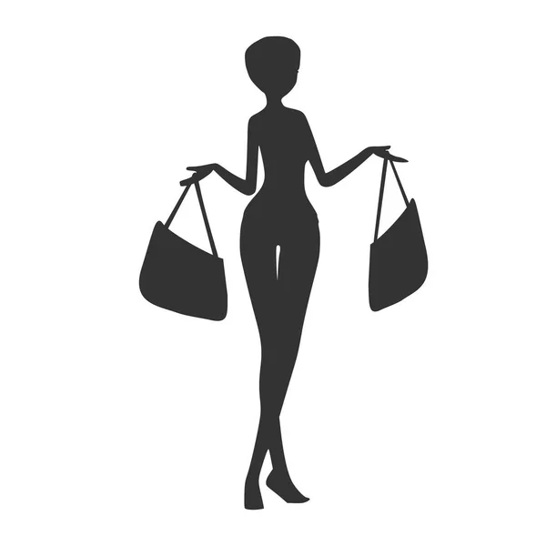 Mujer con bolsas de compras — Vector de stock