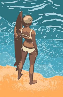 Kız sörfçü longboard ile