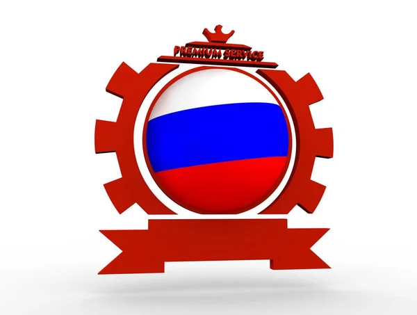 Cogwheel shaped emblem with flag — Stock Photo, Image
